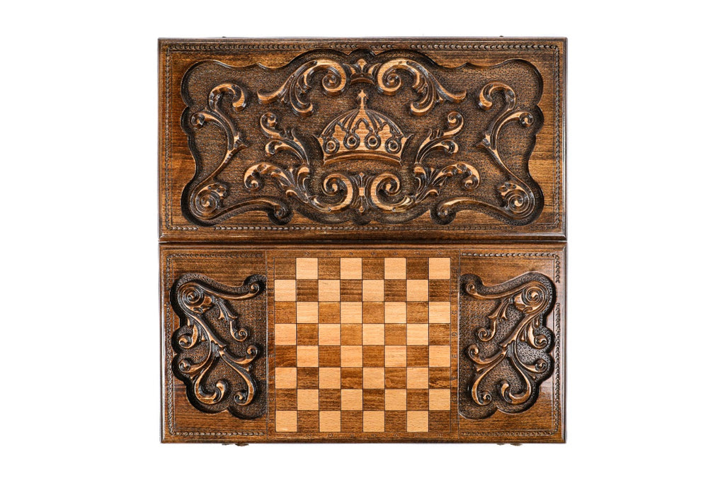 Handmade Wooden Backgammon Set with Rococo Pattern, 60 cm - photo 11