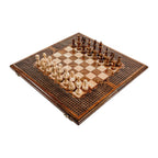 Handmade Wooden Chess and Backgammon Set with Ornamental Braid Pattern, 60 cm