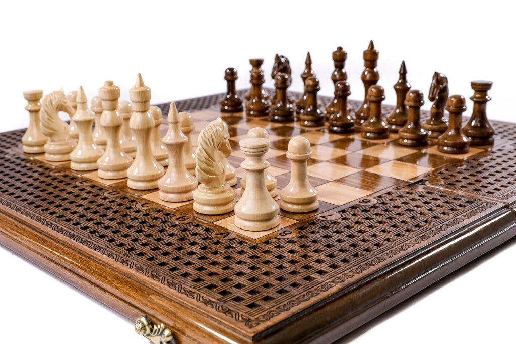 Handmade Wooden Chess and Backgammon Set with Ornamental Braid Pattern, 60 cm - photo 2