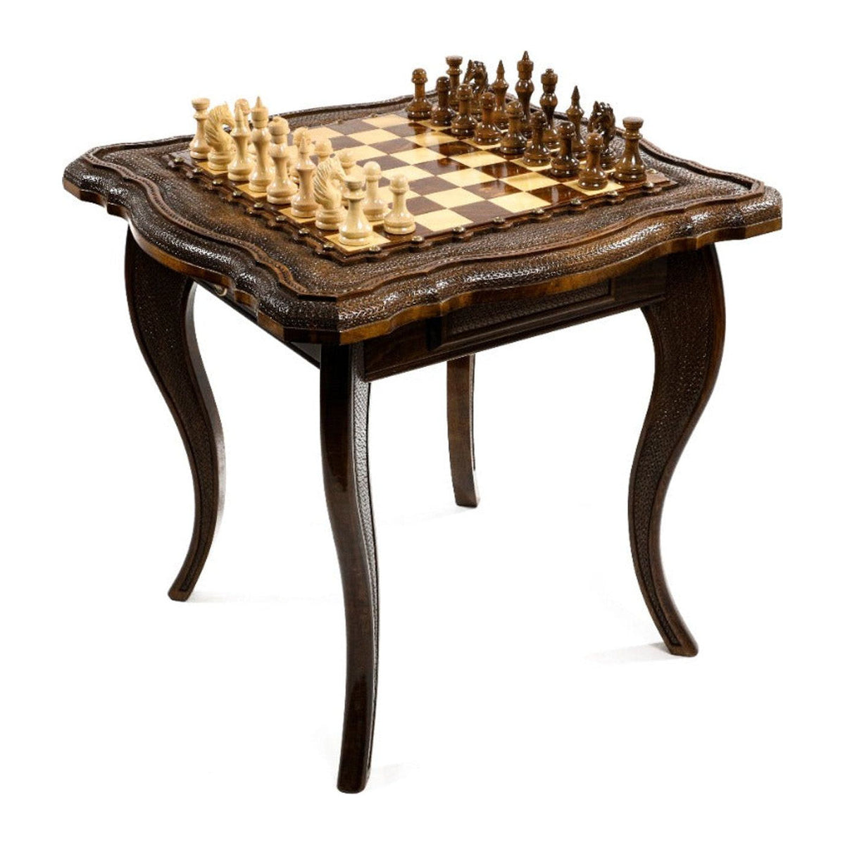 Handmade Wooden Table Chess Set with Drawers, 60 cm