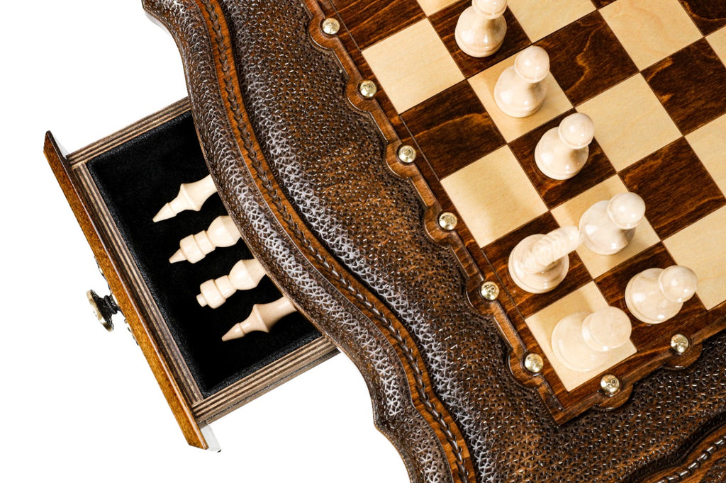 Handmade Wooden Table Chess Set with Drawers, 60 cm - photo 4