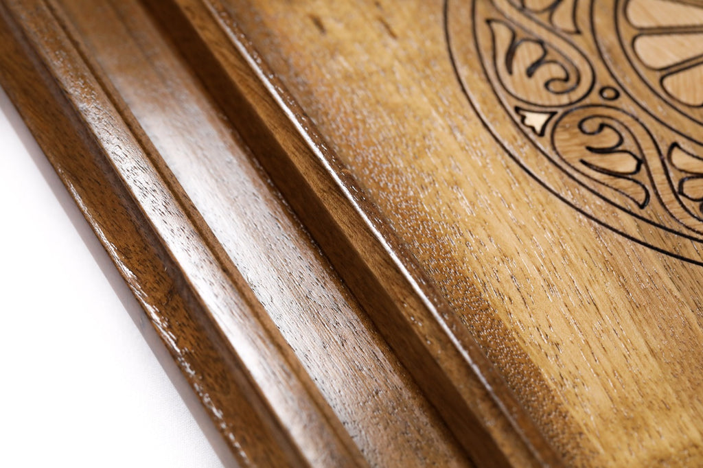Handmade Walnut Backgammon Set with Armenian Coat of Arms, Braid Motifs and Hornbeam Inlay, 60 cm - photo 8