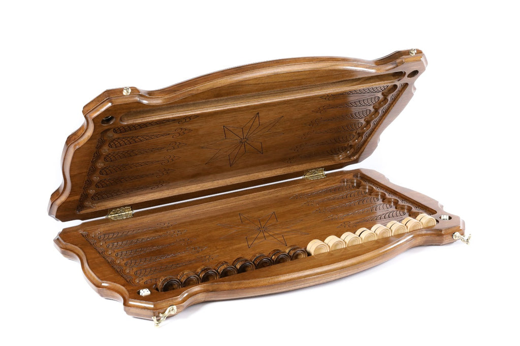 Handmade Walnut Backgammon Set with Octagram, 60 cm - photo 5