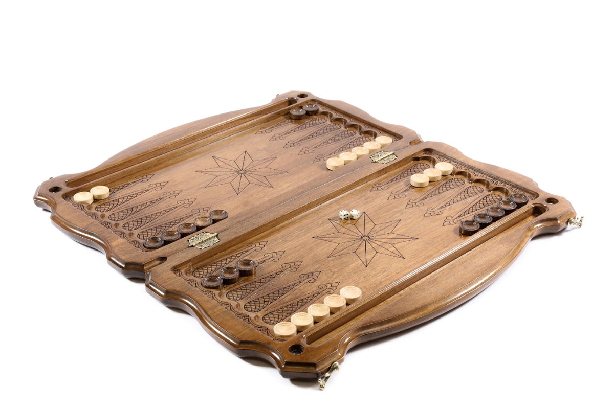 Handmade Walnut Backgammon Set with Octagram, 60 cm - photo 3