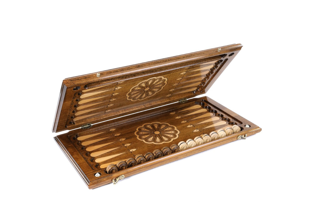 Handmade Walnut Backgammon Set with Lion, 60 cm - photo 5