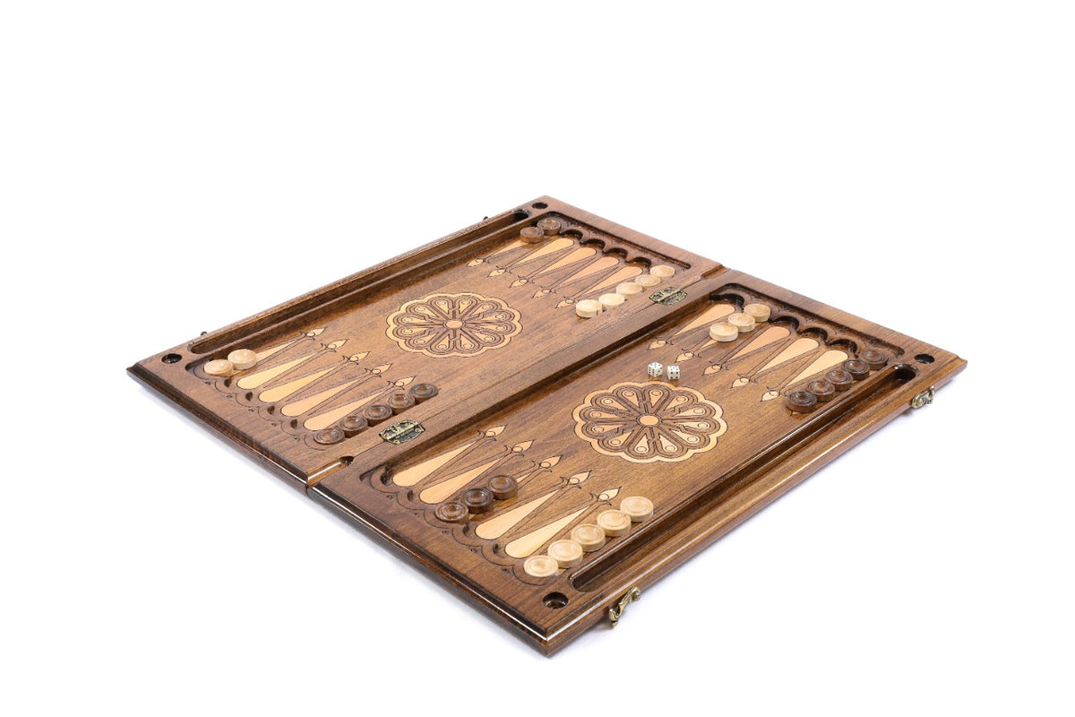 Handmade Walnut Backgammon Set with Lion, 60 cm - photo 3