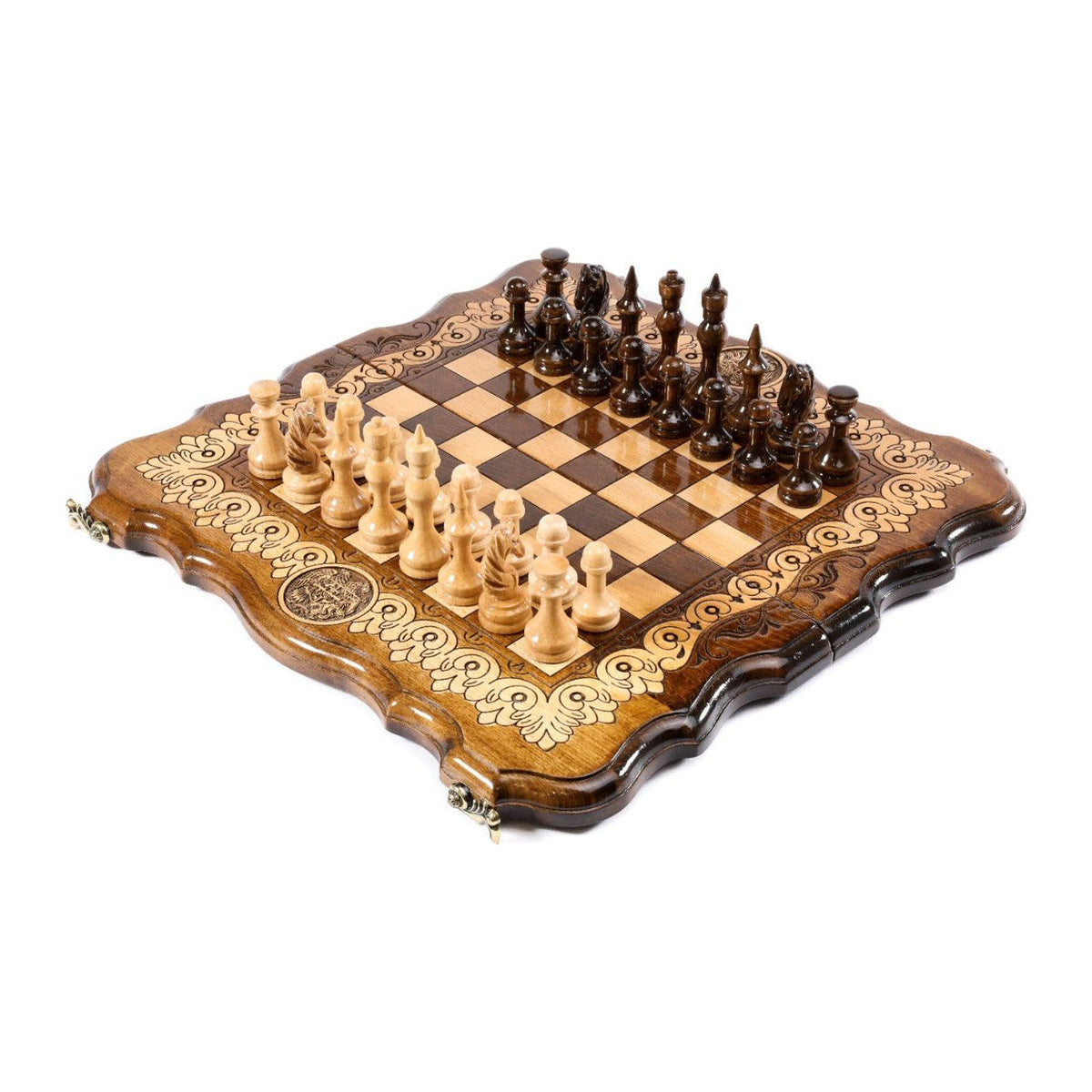 Handmade Wooden Chess and Backgammon Set with Contour Outline, 40 cm (Model 31353)