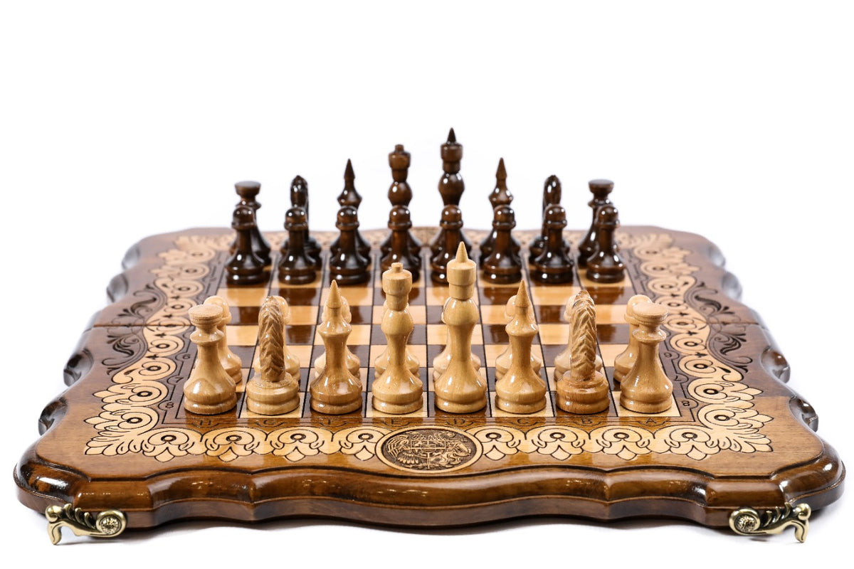 Handmade Wooden Chess and Backgammon Set with Contour Outline, 40 cm - photo 5