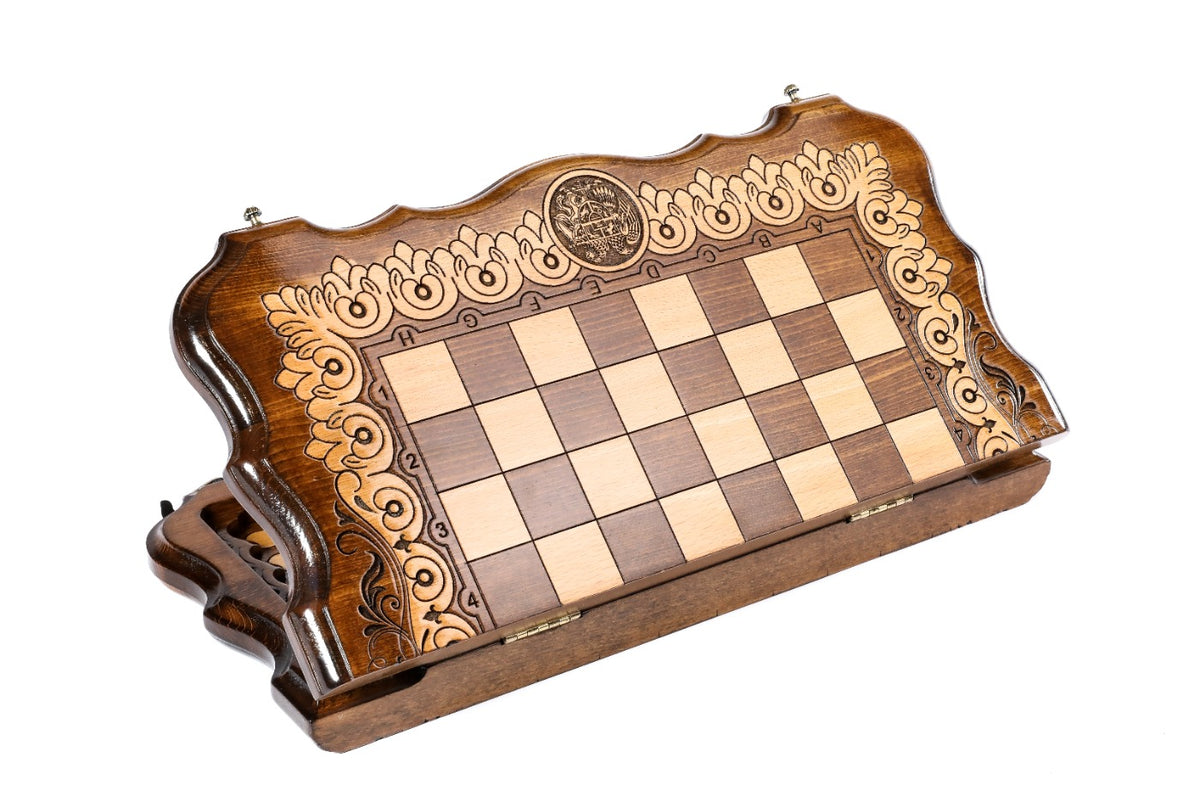 Handmade Wooden Chess and Backgammon Set with Contour Outline, 40 cm - photo 4
