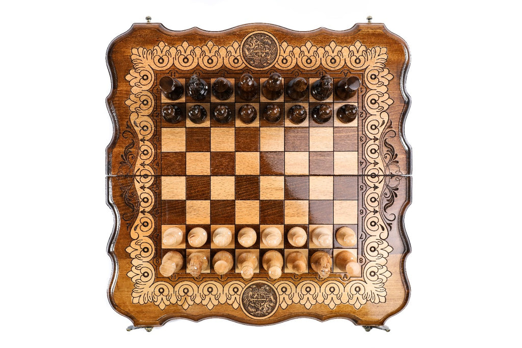 Handmade Wooden Chess and Backgammon Set with Contour Outline, 40 cm - photo 11