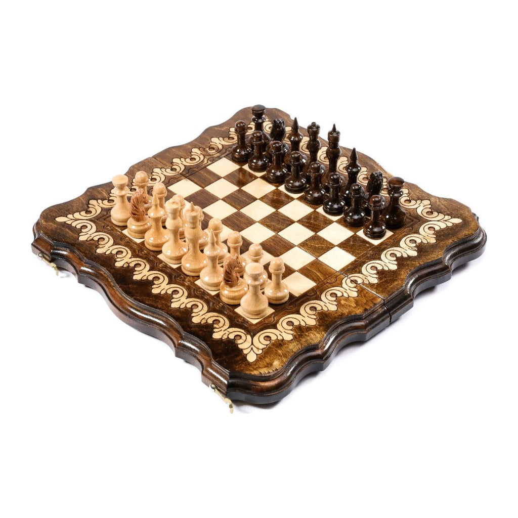 Handmade Wooden Chess and Backgammon Set with Armenian Ornament, 30 cm (Model 16240)