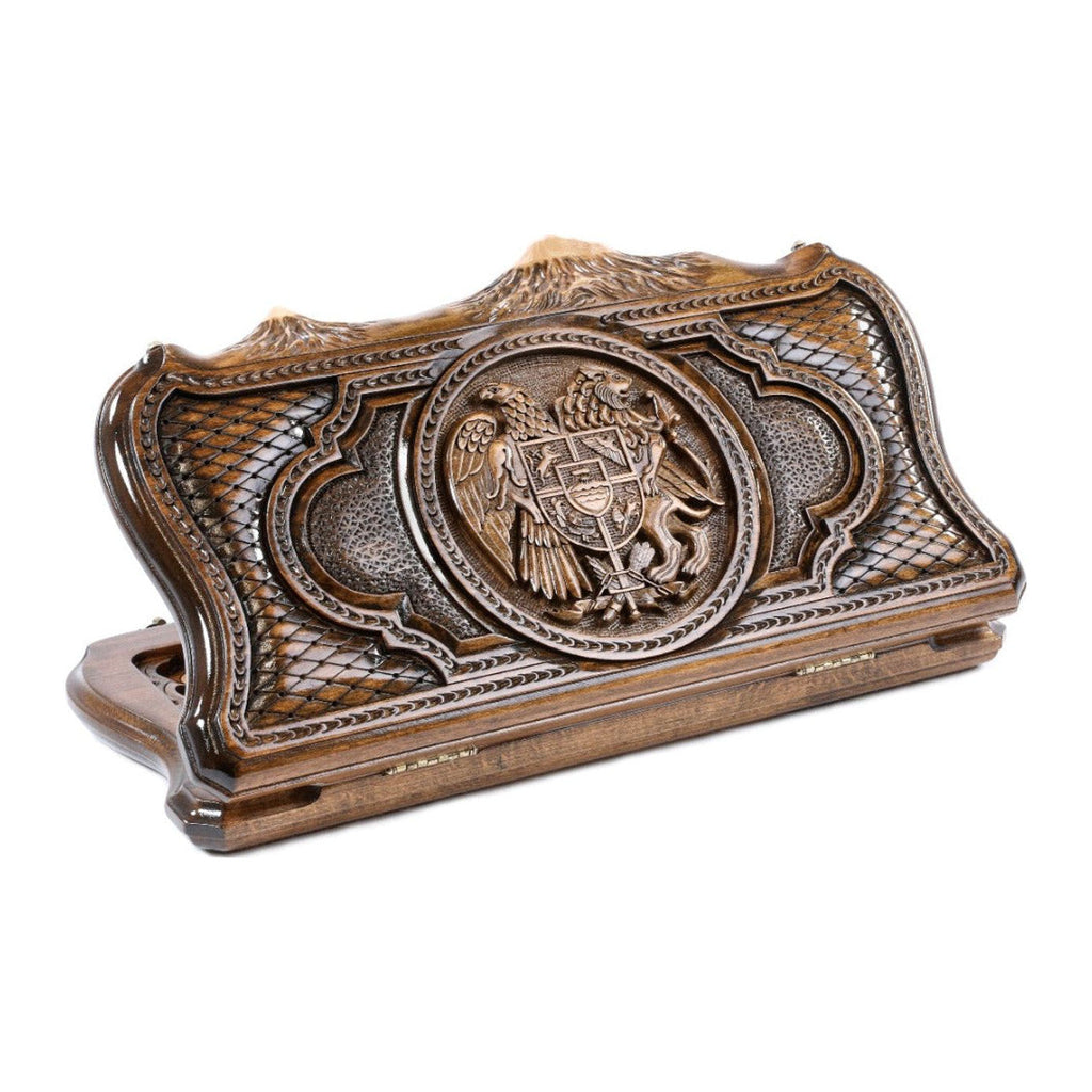 Handmade Wooden Backgammon Set with Armenian Coat of Arms and Ararat Outline, 40 cm (Model 11141)