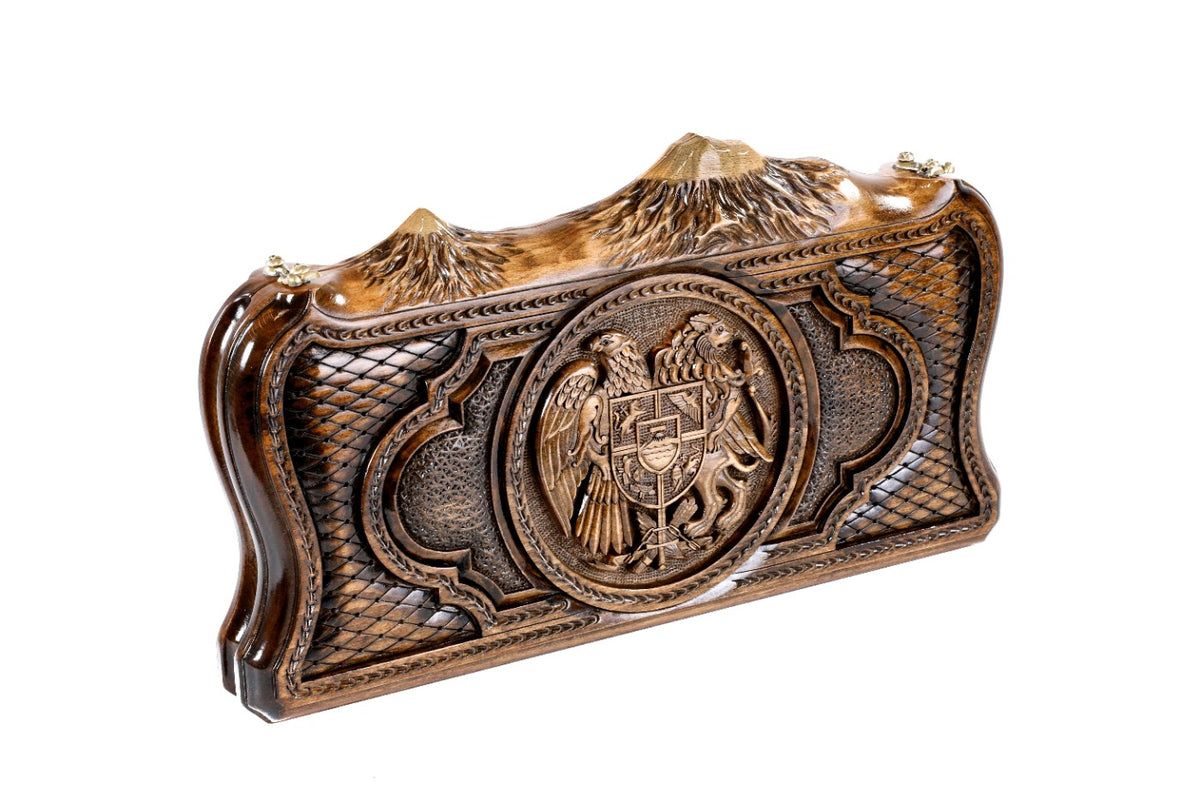 Handmade Wooden Backgammon Set with Armenian Coat of Arms and Ararat Outline, 40 cm - photo 6