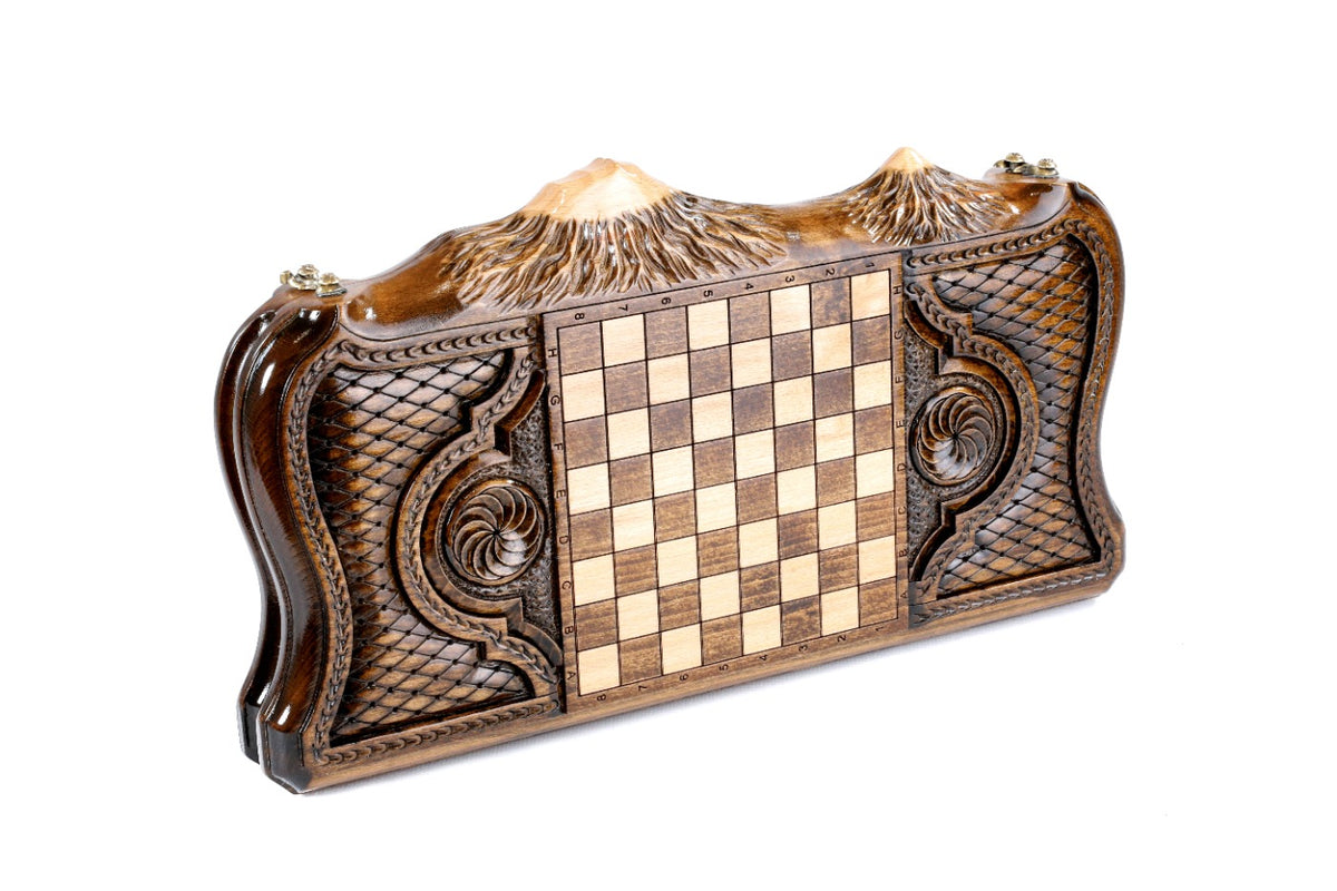 Handmade Wooden Backgammon Set with Armenian Coat of Arms and Ararat Outline, 40 cm - photo 4