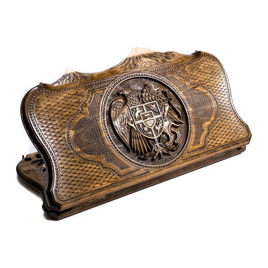 Handmade Wooden Backgammon Set with Armenian Coat of Arms and Ararat Outline, 60 cm (Model 11150)