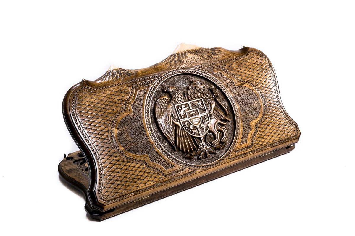 Handmade Wooden Backgammon Set with Armenian Coat of Arms and Ararat Outline, 60 cm (Model 11150)