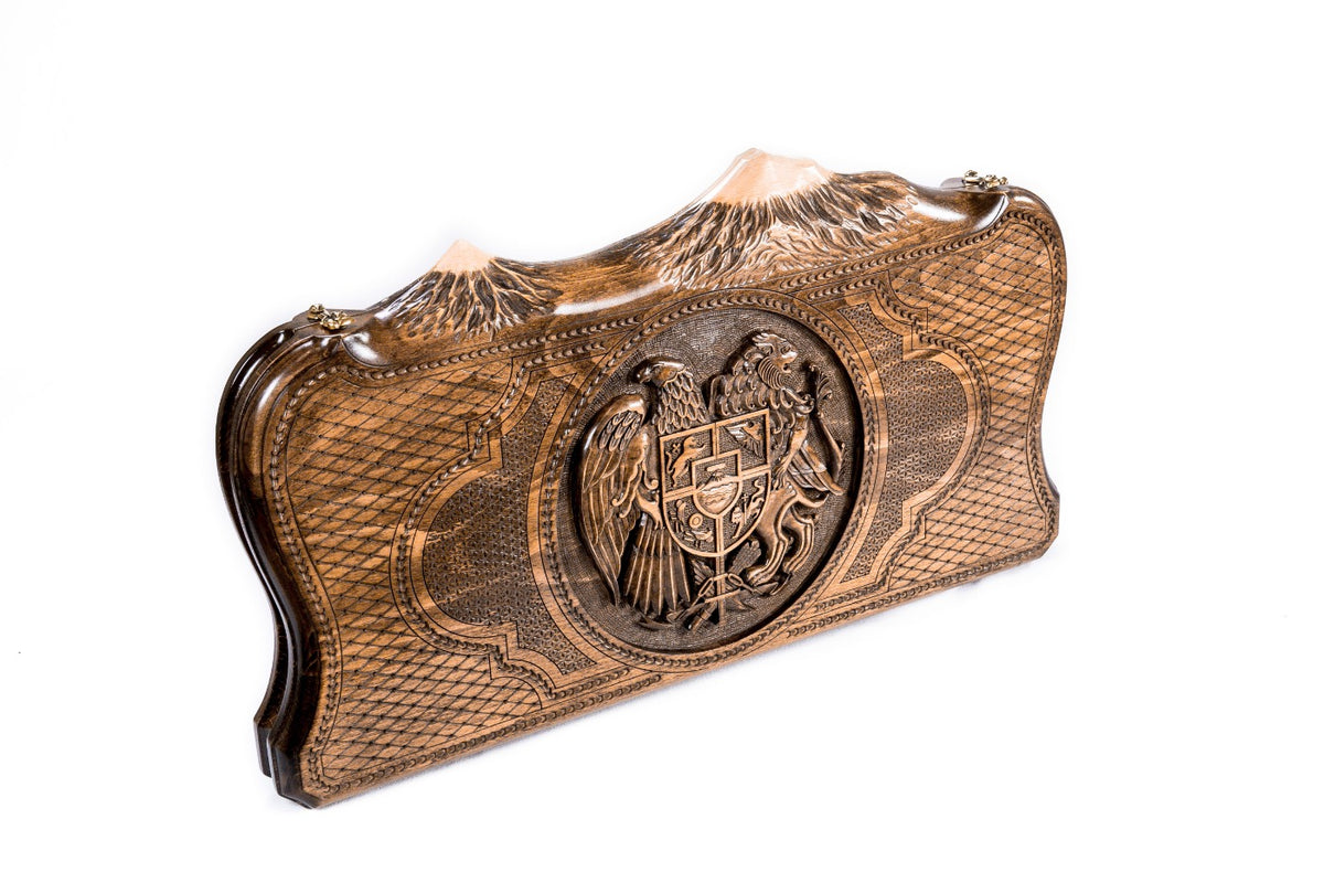 Handmade Wooden Backgammon Set with Armenian Coat of Arms and Ararat Outline, 60 cm - photo 6