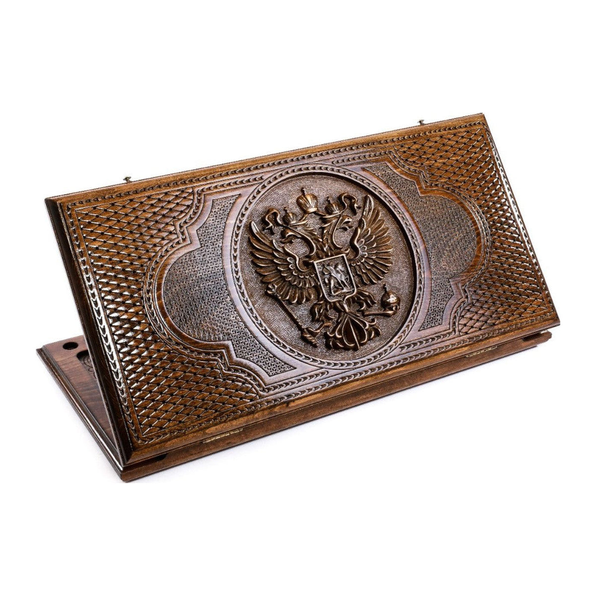 Handmade Wooden Backgammon Set with Russian Coat of Arms, 60 cm (Model 11224)