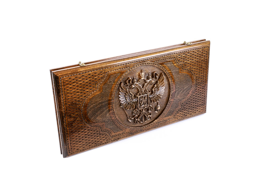 Handmade Wooden Backgammon Set with Russian Coat of Arms, 60 cm - photo 6