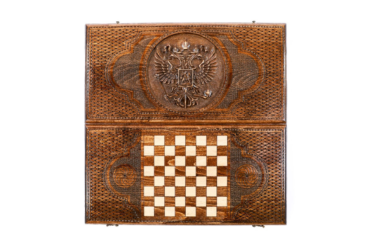 Handmade Wooden Backgammon Set with Russian Coat of Arms, 60 cm - photo 11