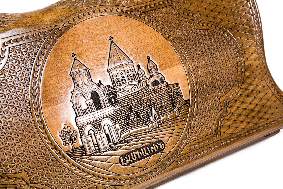 Handmade Wooden Backgammon Set with Etchmiadzin Cathedral and Ararat Outline, 50 cm - photo 2