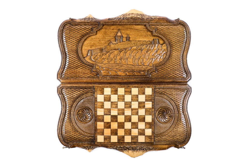 Handmade Wooden Backgammon Set with Khor Virap Monastery and Ararat Outline, 60 cm - photo 4