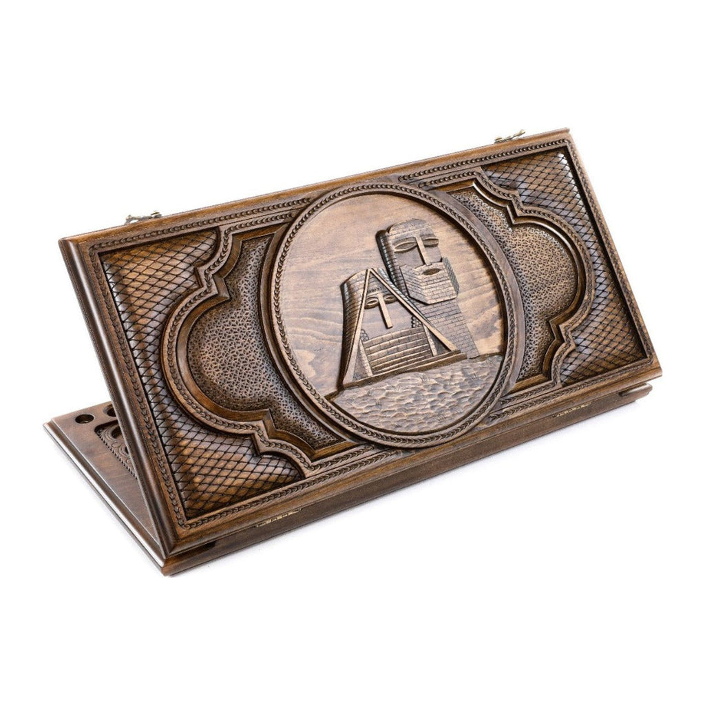 Handmade Wooden Two-Sided Backgammon Set with Artsakh Monument and Gandzasar, 60 cm (Model 11526)