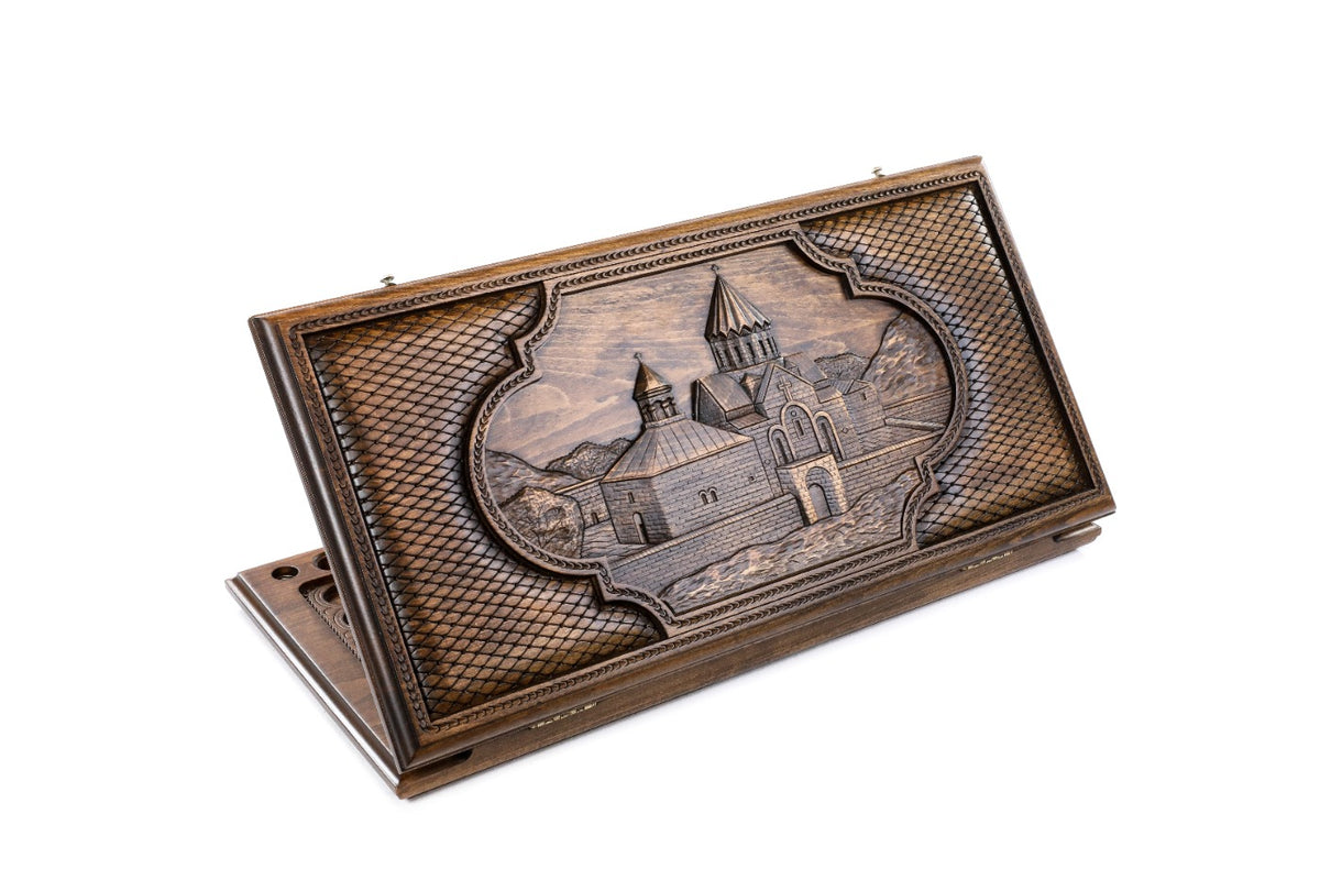 Handmade Wooden Two-Sided Backgammon Set with Artsakh Monument and Gandzasar, 60 cm - photo 5