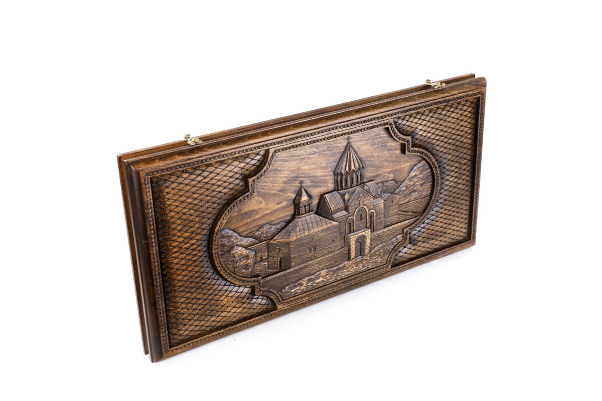 Handmade Wooden Two-Sided Backgammon Set with Artsakh Monument and Gandzasar, 60 cm - photo 8