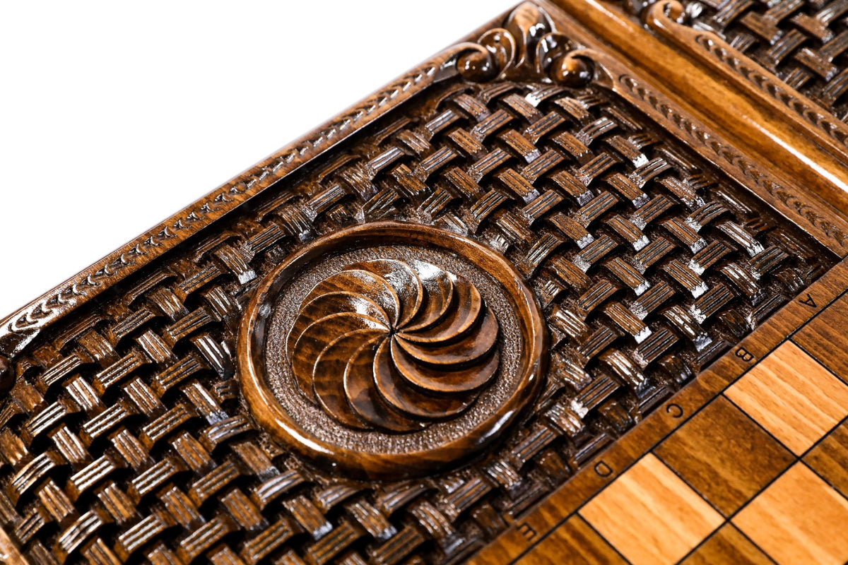 Handmade Wooden Backgammon Set with Mount Ararat and Ornamental Braid Pattern, 60 cm - photo 10