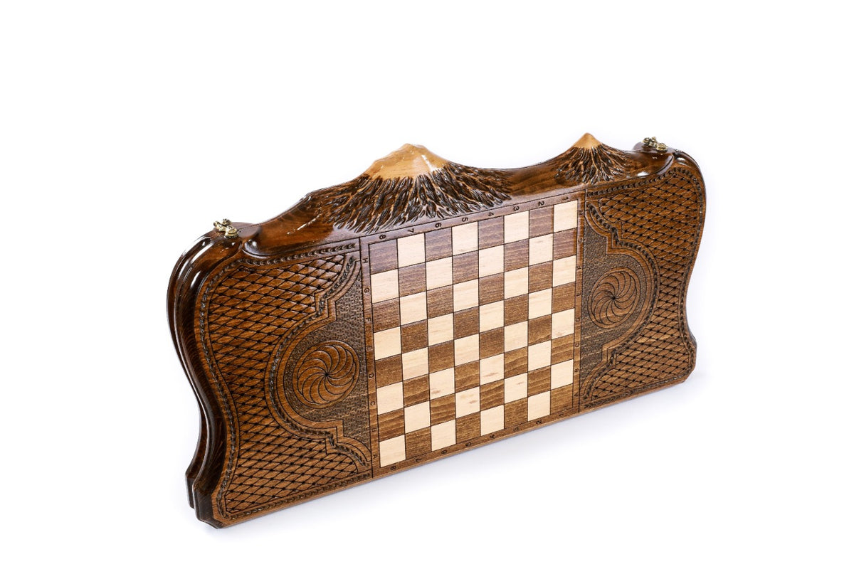 Handmade Wooden Backgammon Set with Etchmiadzin Cathedral and Ararat Outline, 60 cm - photo 4
