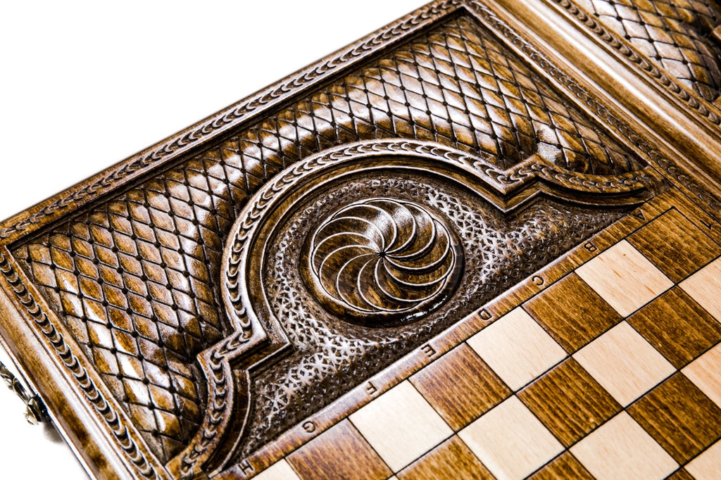 Handmade Wooden Backgammon Set with Eagle and Octagram, 60 cm - photo 8