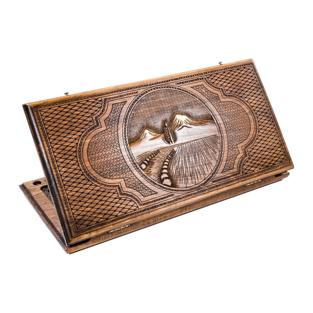 Handmade Wooden Backgammon Set with Mount Ararat, 60 cm (Model 11575)