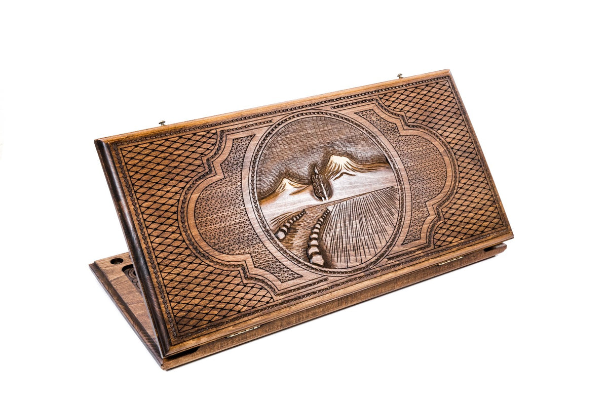 Handmade Wooden Backgammon Set with Mount Ararat, 60 cm (Model 11575)