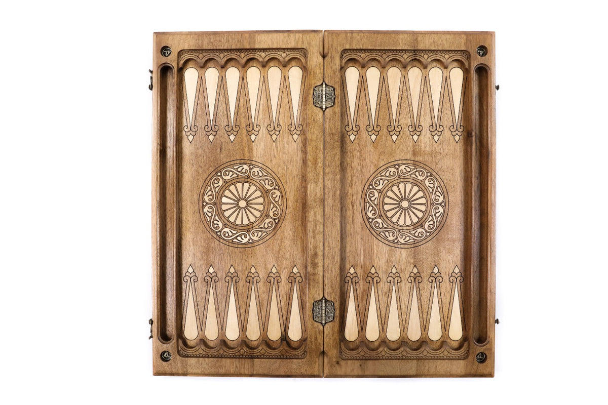 Handmade Walnut Backgammon Set with Etchmiadzin Cathedral and Hornbeam Inlay, 60 cm - photo 8