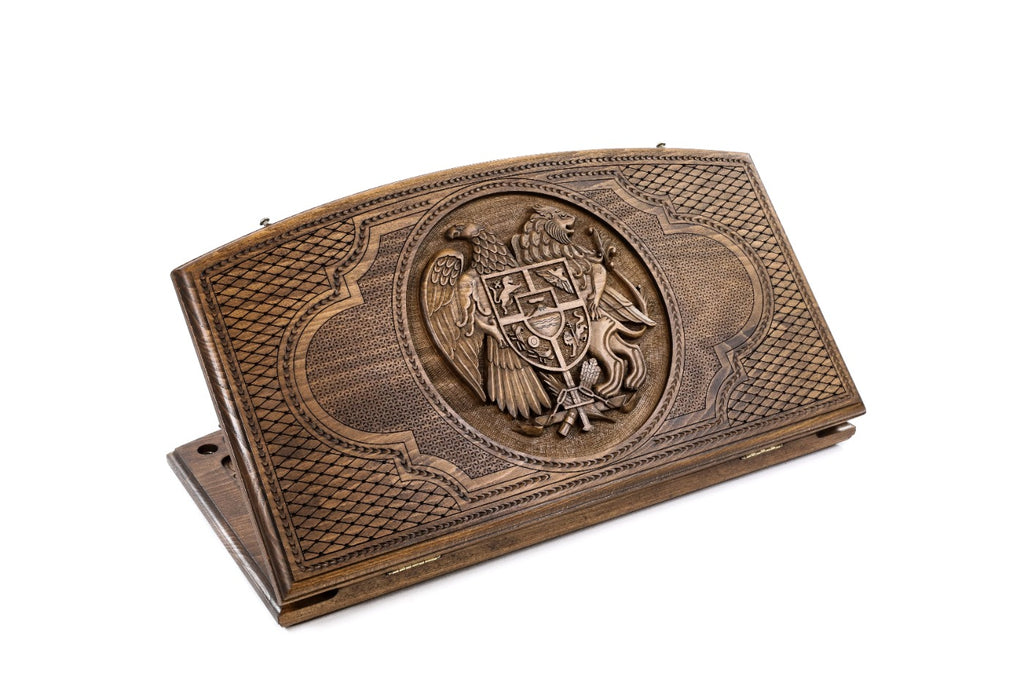 Handmade Wooden Backgammon Set with Armenian Coat of Arms, 60 cm (Model 11402)