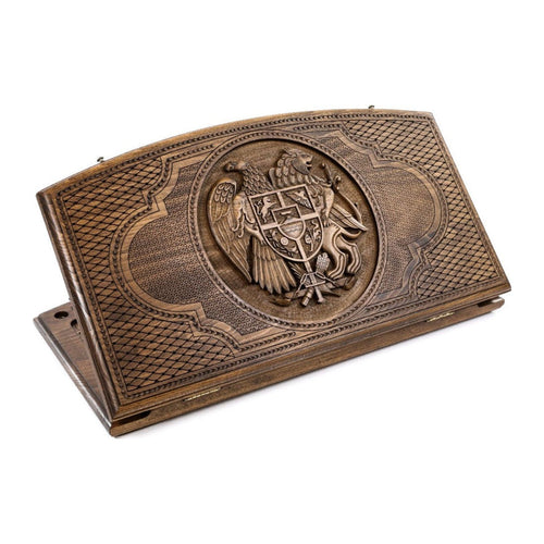 Handmade Wooden Backgammon Set with Armenian Coat of Arms, 60 cm (Model 11402)