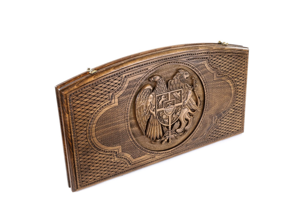 Handmade Wooden Backgammon Set with Armenian Coat of Arms, 60 cm - photo 6
