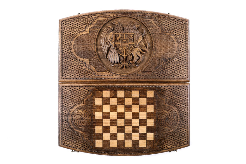 Handmade Wooden Backgammon Set with Armenian Coat of Arms, 60 cm - photo 4