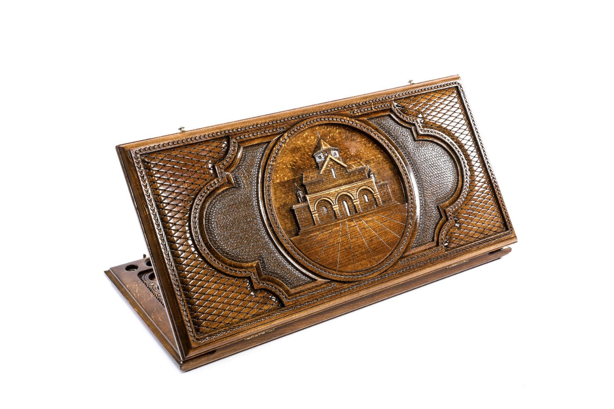Handmade Wooden Backgammon Set with Church of St. Gayane, 60 cm (Model 11667)