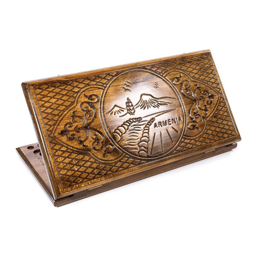 Handmade Wooden Backgammon Set with Mount Ararat, 60 cm (Model 11540)