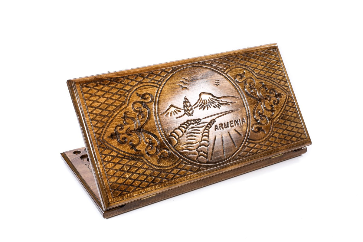 Handmade Wooden Backgammon Set with Mount Ararat, 60 cm (Model 11540)
