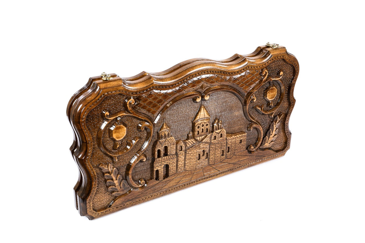 Handmade Wooden Backgammon Set with Etchmiadzin Cathedral, 60 cm - photo 6