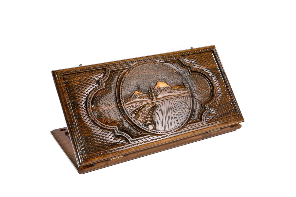 Handmade Wooden Backgammon Set with Mount Ararat, 60 cm (Model 11205)