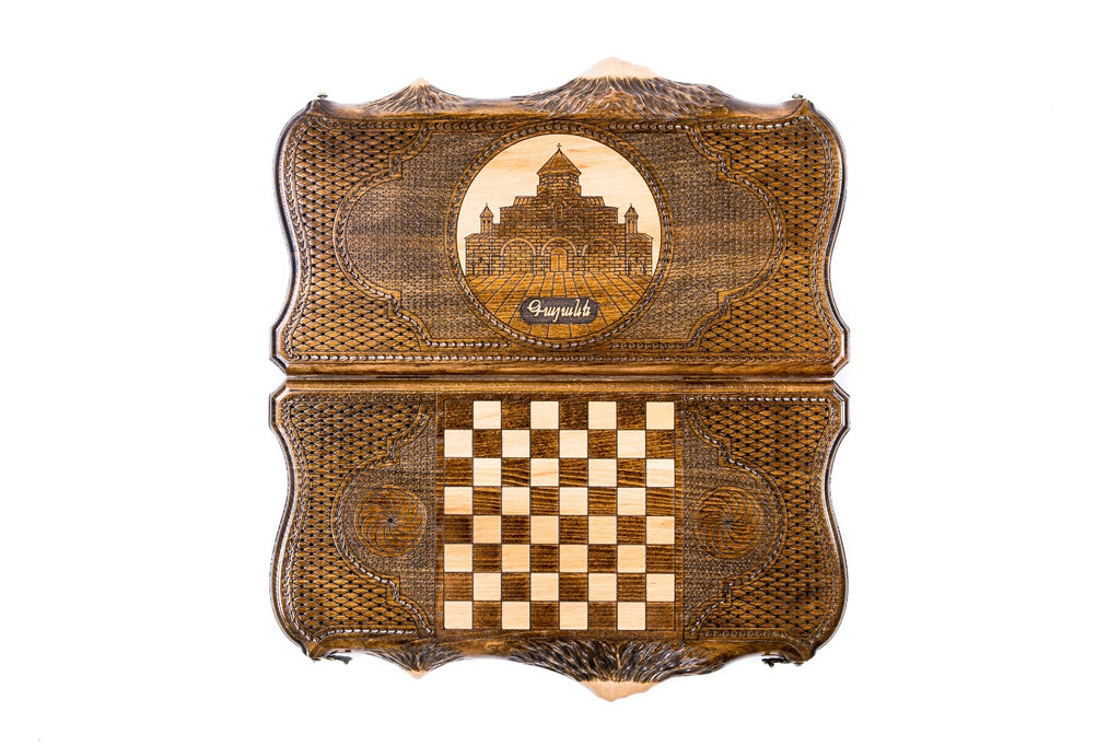 Handmade Wooden Backgammon Set with Church of St. Gayane and Ararat Outline, 50 cm - photo 4