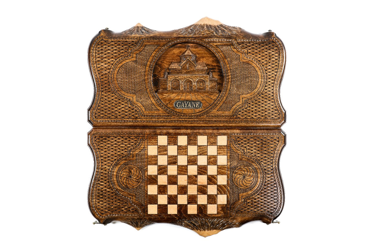 Handmade Wooden Backgammon Set with Church of St. Gayane and Ararat Outline, 50 cm - photo 11