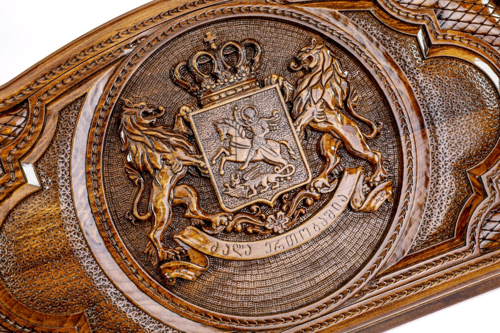 Handmade Wooden Two-Sided Backgammon Set with Georgian Coat of Arms, 60 cm - photo 2