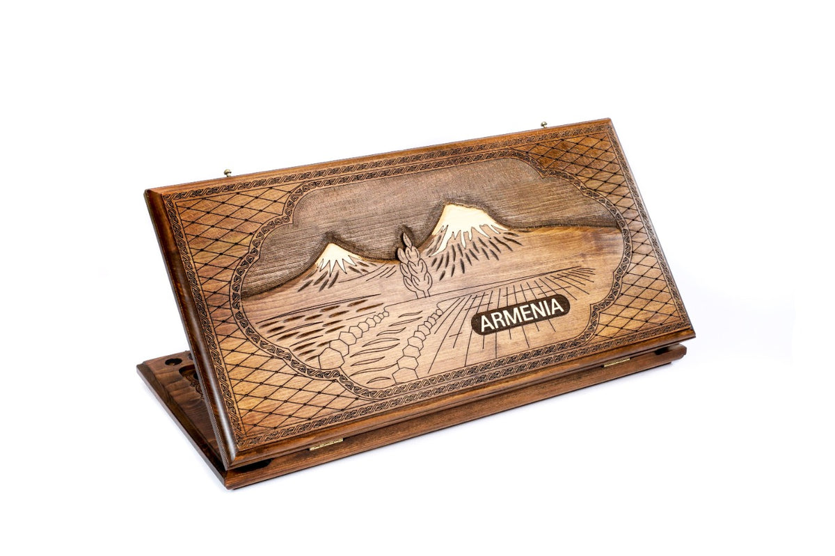 Handmade Wooden Backgammon Set with Mount Ararat, 60 cm (Model 11654)