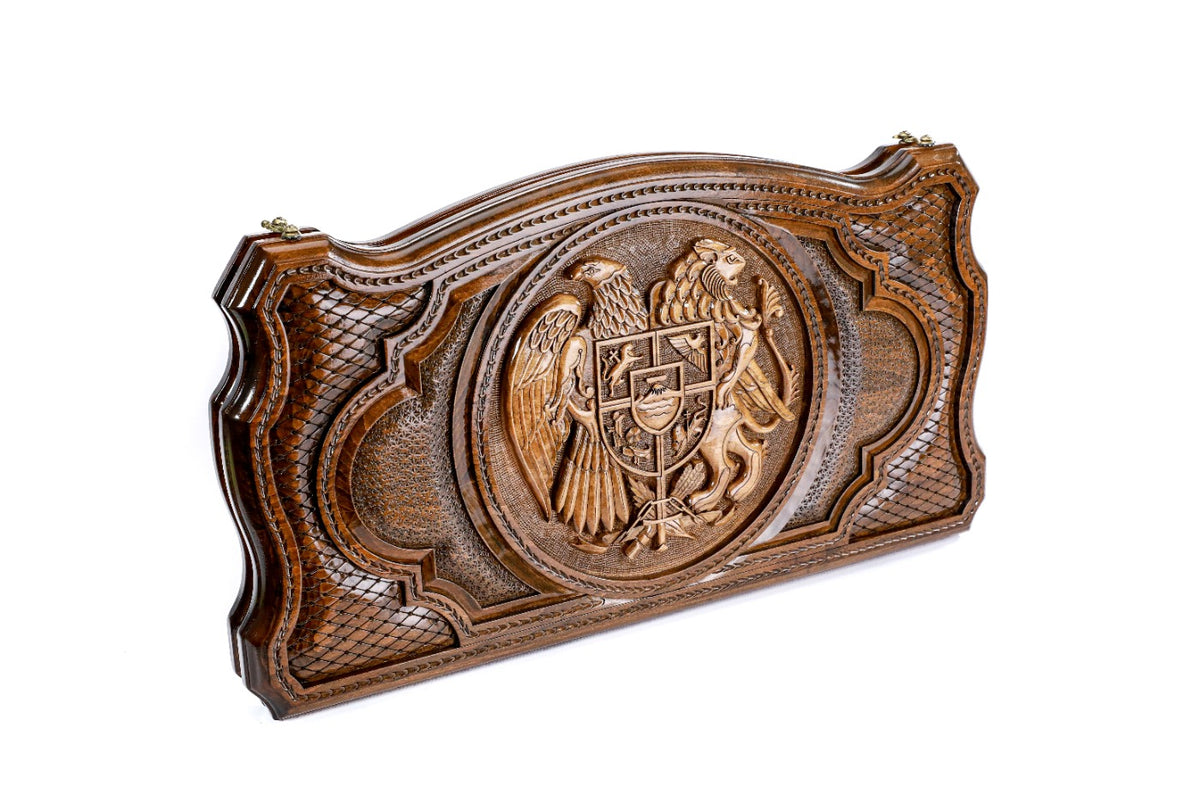 Handmade Wooden Two-Sided Backgammon Set with Armenian and Argentine Coats of Arms, 60 cm - photo 7