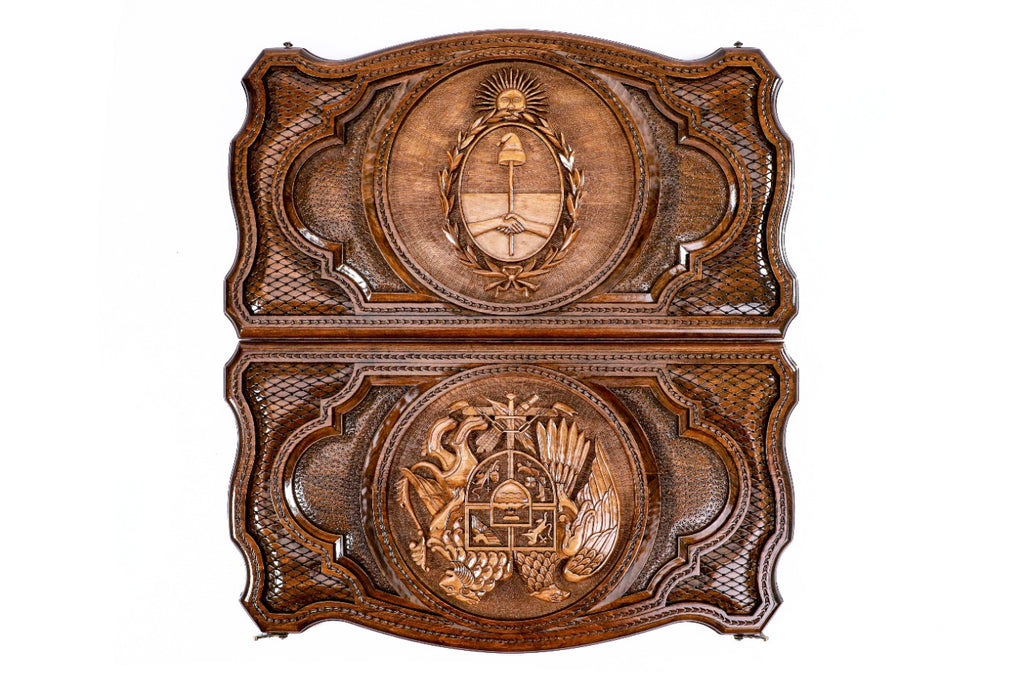 Handmade Wooden Two-Sided Backgammon Set with Armenian and Argentine Coats of Arms, 60 cm - photo 4